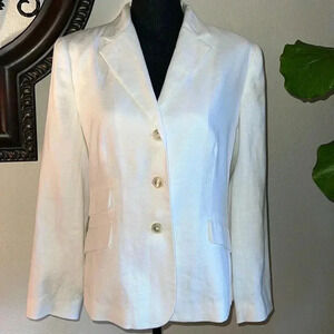 Ralph Lauren Women’s White 100% Linen Single Breasted Blazer Coat Jacket Size 10